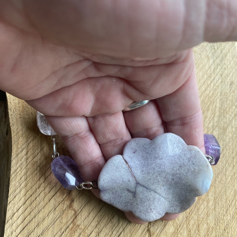 Purple Lace Agate and Amethyst Silver Tone Necklace - Picture 4 of 4